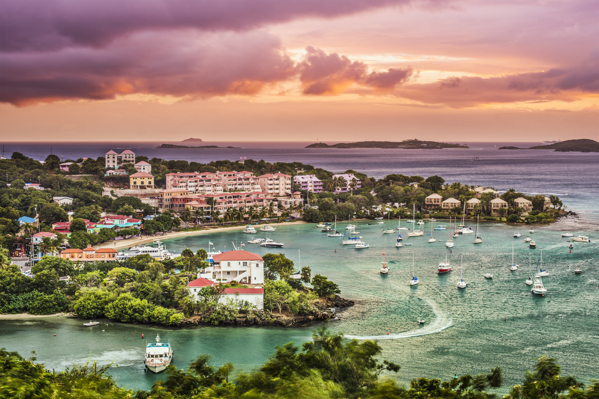 St. Thomas harbor at sunset